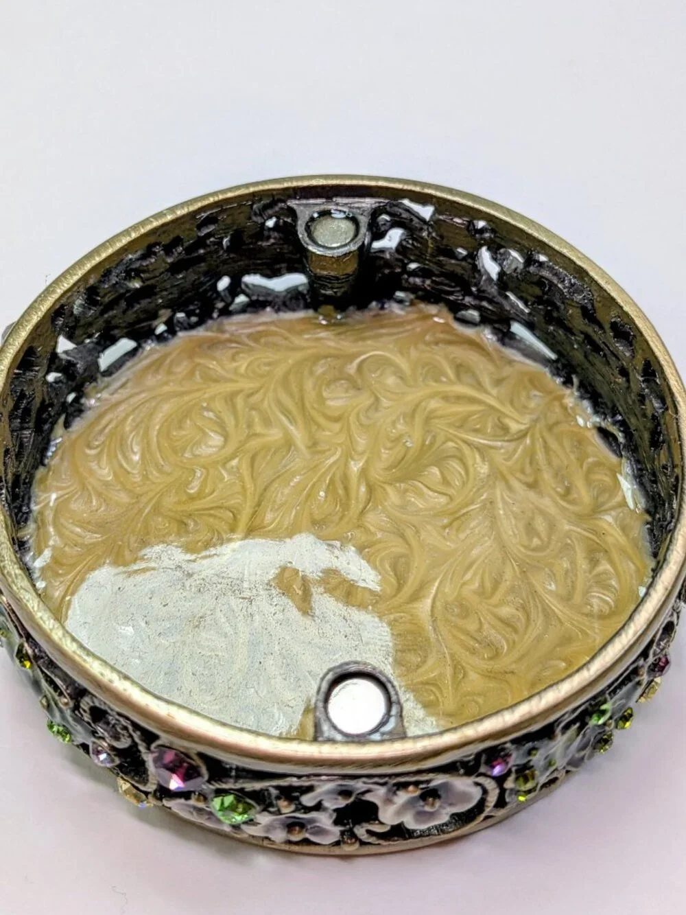 Magical Floral & Butterfly Keepsake Jeweled Trinket Box Metal, Enamel w Box